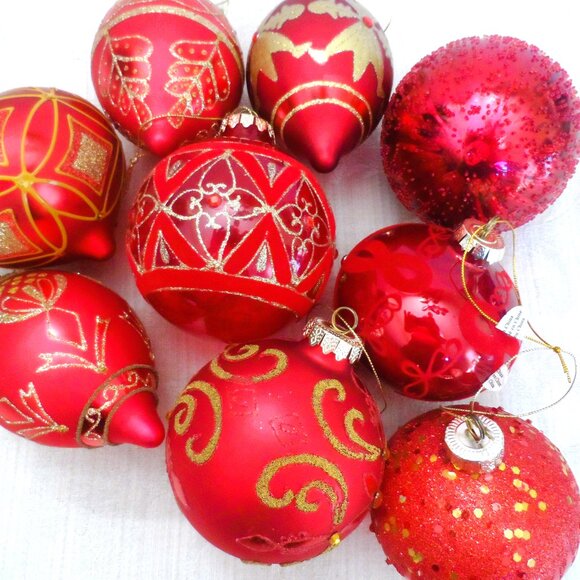 Christmas Glass Ornaments Hand Decorated Set (9 piece)- NEW - Picture 4 of 15